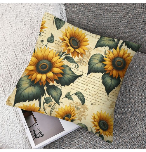 Ulloord  Vintage Sunflower Decorative pillow Cover Fresh Flower with Green Leaf Throw Farmhouse pillowcase Rustic Cushion Cover Home for Sofa