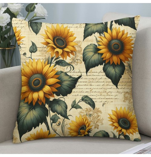 Ulloord  Vintage Sunflower Decorative pillow Cover Fresh Flower with Green Leaf Throw Farmhouse pillowcase Rustic Cushion Cover Home for Sofa