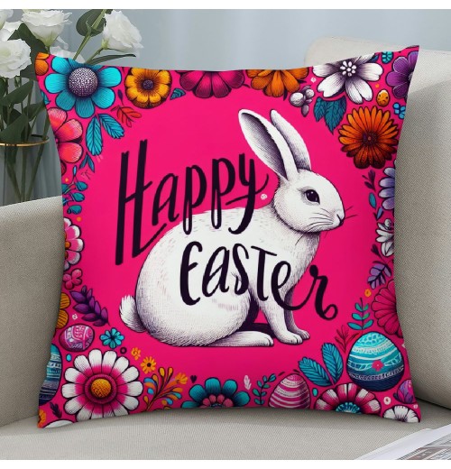 Ulloord Happy Easter Throw pillow Covers Lovely Rabbit Farmhouse pillow Cover Cuter Animal Decor Home pillow Case Easter Bunny Cushion Cover for Sofa Couch Pink