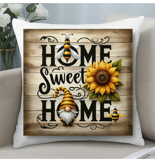 Ulloord Home Sweet Home Farmhouse pillow Covers Rustic Sunflower Throw pillow Covers Bee Farm pillow Case Outdoor Yellow Floral Cushion Cover for Sofa