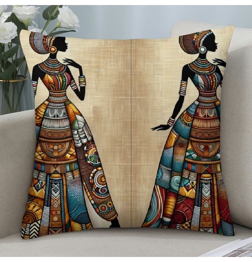 Ulloord  African pillow Covers Vintage Colorful African Women Art Painting Throw pillow Case Cushion Covers Home Decorative Throw pillowcases