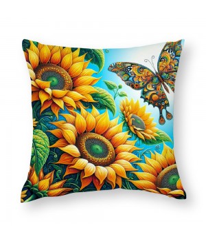 Ulloord Throw pillow Covers Vibrant Sunflower with Insect Butterfly Pattern Decorative pillowcases Throw pillow Case Home Couch Cushion Cover for Summer Decor