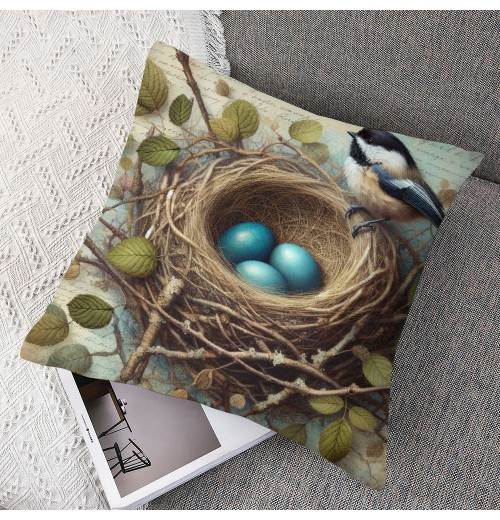 Ulloord pillow Covers Vintage Bird Nest Decorative Throw pillow Case Cushion Cover for Bed Office Living Room Sofa