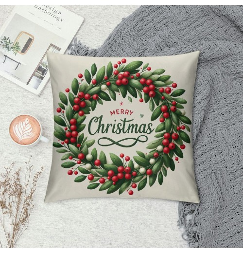 Ulloord  Merry Christmas Wreath Throw pillow Cover Home Decor Cushion Case for Sofa Couch Farmhouse Christmas Decorations