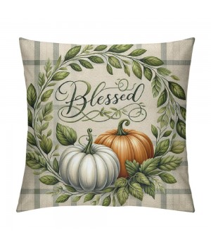 Ulloord  Fall pillow Covers Thanksgiving Gray Buffalo Check Farmhouse Decorations Blue Pumpkin Outdoor Autumn Farm pillows Decorative Throw Cushion Case for Home Decor