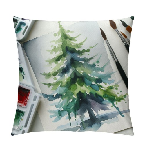 Ulloord Watercolor Christmas Throw pillow Cover Cushion Case for Home Decor Sofa Couch Linen Farmhouse Christmas Decorations