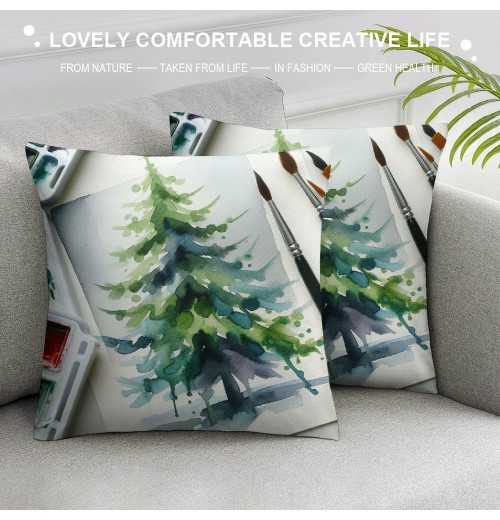 Ulloord Watercolor Christmas Throw pillow Cover Cushion Case for Home Decor Sofa Couch Linen Farmhouse Christmas Decorations