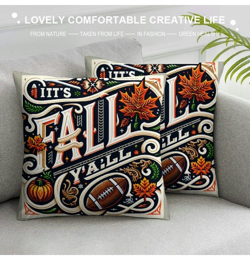 Ulloord  Fall Football Throw pillow Covers Farmhouse Autumn Home Cushion Case for Sofa Couch Polyester Linen