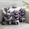 Ulloord Purple Tulips Rabbit Easter pillow Covers Buuny Eggs Easter Decorations Flowers Spring Farmhouse Throw Cushion Case for Home Sofa Couch