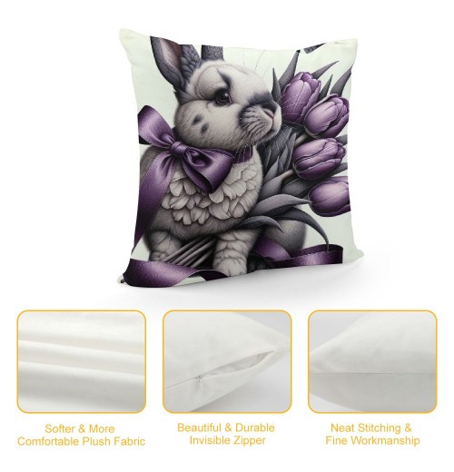 Ulloord Purple Tulips Rabbit Easter pillow Covers Buuny Eggs Easter Decorations Flowers Spring Farmhouse Throw Cushion Case for Home Sofa Couch