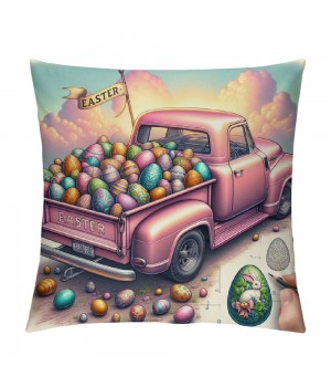 Ulloord pillow Covers, Rabbits Bunny Hello Peeps Eggs Truck Striped Farmhouse Decorative Throw pillowcases for Home Sofa Couch Decoration