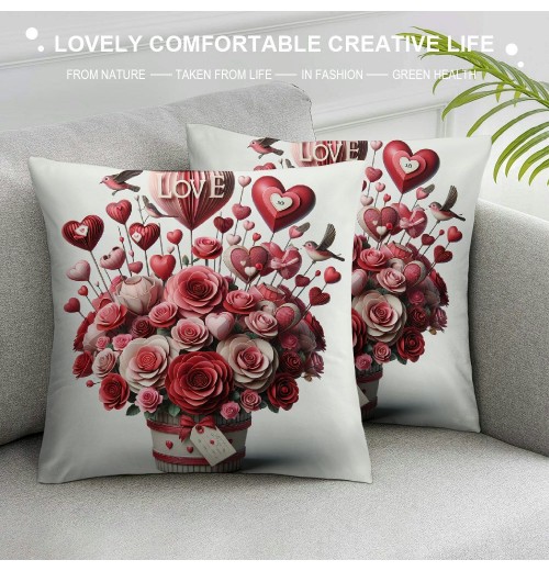 Ulloord Valentines Day Throw pillow Covers , Love Floral Spring Farmhouse Holiday Red Cushion Case for Home Sofa Couch Decoration