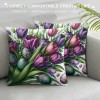 Ulloord Purple Tulips Rabbit Easter pillow Covers Buuny Eggs Easter Decorations Flowers Spring Farmhouse Throw Cushion Case for Home Sofa Couch