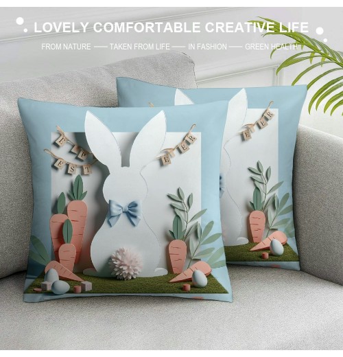 Ulloord Easter pillow Covers, Decorative Easter Bunny Eggs pillow Covers Spring Decorations for Living Room Sofa Couch Bed Patio Indoor Outdoor Happy Easter Home Decor