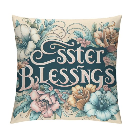 Ulloord Eggs Bunny Decorative Throw pillow Cover , Rejoice Flower Blessings Outdoor pillowcase, Floral Cushion Case Home Decor