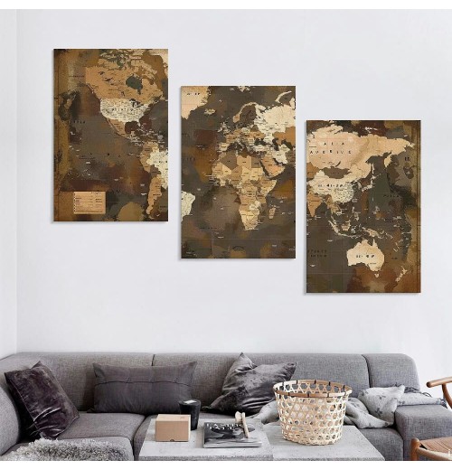 World Map Canvas Wall Art Retro Beige Abstract Painting Vintage Old Nautical Picture Framed Artwork Prints for Living Room Guest Bedroom Room Home Office Large Wall Decor 