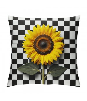 PHYHOO Summer decoration Square pillowcase Sunflower decoration farmhouse hug pillowcase Buffalo plaid short plush pillowcase home decor