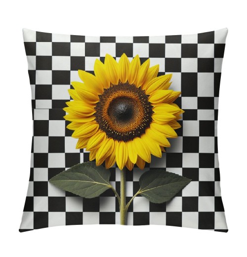 PHYHOO Summer decoration Square pillowcase Sunflower decoration farmhouse hug pillowcase Buffalo plaid short plush pillowcase home decor