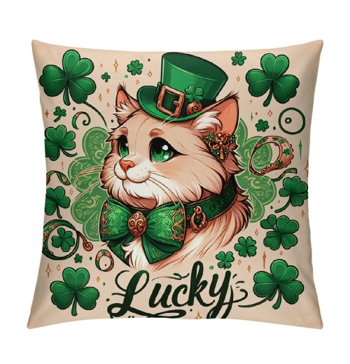 PHYHOO St Patricks Day pillow Cover Cat Decor Farmhouse Holiday Spring pillow Case Decorations for Home Sofa Bedroom