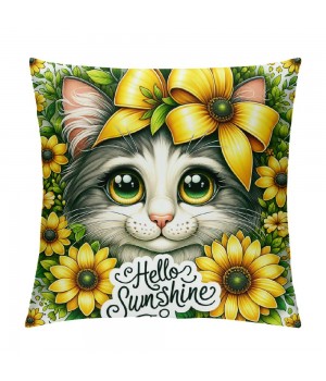 PHYHOO Summer pillow Cover Cat Decor Sunflower Farmhouse Seasonal pillow Case Decorations for Home Sofa Couch (Yellow)