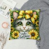 PHYHOO Summer pillow Cover Cat Decor Sunflower Farmhouse Seasonal pillow Case Decorations for Home Sofa Couch (Yellow)