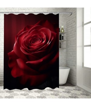 Shangniulu Art Red Roses Bathroom Set with Shower Curtain and Rugs, Toilet Lid Cover, Bath Mat, Romantic Roses Shower Curtains for Bathroom Decor, Waterproof Fabric Bathroom Shower Curtain Sets with 