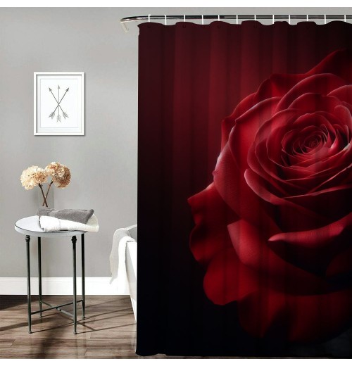 Shangniulu Art Red Roses Bathroom Set with Shower Curtain and Rugs, Toilet Lid Cover, Bath Mat, Romantic Roses Shower Curtains for Bathroom Decor, Waterproof Fabric Bathroom Shower Curtain Sets with 