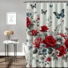 Shangniulu Red Rose Shower Curtain Retro Rose Floral Decorative Bath Curtain Polyester Fabric Waterproof Bathroom Curtain with Hooks