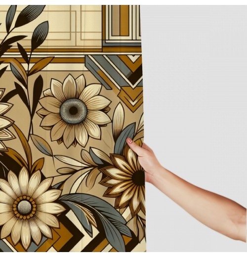 Shangniulu Shower Curtain, Flowers Zigzags with Mid Century Modern Boho Influences,  Fabric Bathroom Decor Set with 