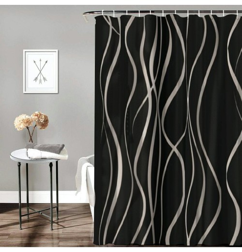 Shangniulu Black and Brown Striped Wavy Line Fabric Shower Curtain for Bathroom , Shower Curtains for Bathroom , Weighted Hem,Waterproof Bath Accessories Hotel Style