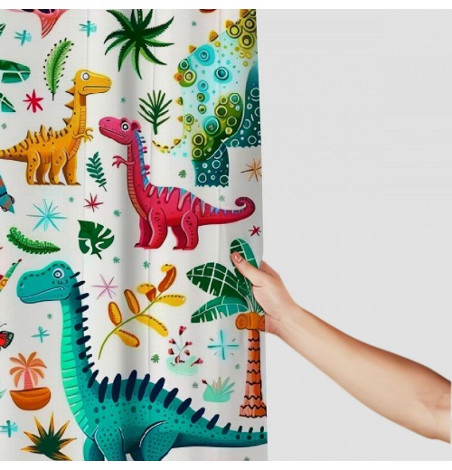 Shangniulu Cartoon Dinosaur Shower Curtain Colorful Animals Plants for Boys Girls Polyester Fabric Waterproof Shower Curtain Sets Machine Washable Decor Bath Curtain