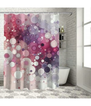 Shangniulu Pink Shower Curtain, Modern Polka Themed Dreamy Color Spots with Abstract Aura Faded Effect,  Fabric Bathroom Decor Set with Hooks