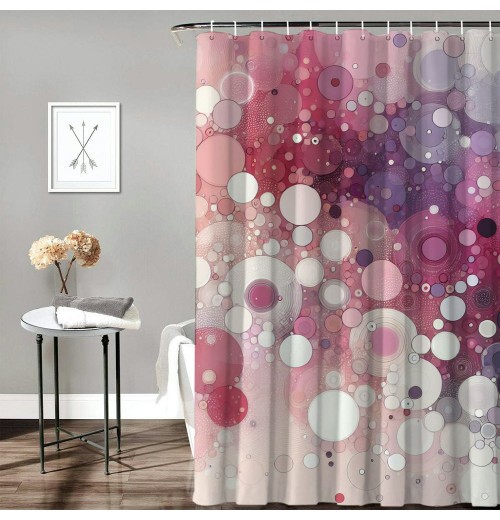 Shangniulu Pink Shower Curtain, Modern Polka Themed Dreamy Color Spots with Abstract Aura Faded Effect,  Fabric Bathroom Decor Set with Hooks