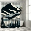 Shangniulu Striped Shower Curtain, Boho Mountain Scenery with Woods and Line Details,  Fabric Bathroom Decor Set with Hooks