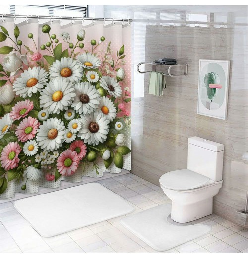 Shangniulu Shower Curtain, Blushing on Minimal Backdrop,  Fabric Bathroom Decor Set with Hooks