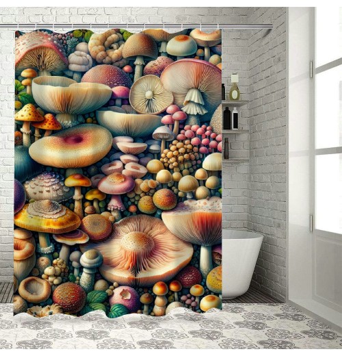 Shangniulu Botanical Shower Curtain, Abstract Mushrooms and Branches Colorful Woodland Life Design,  Fabric Bathroom Decor Set with Hooks