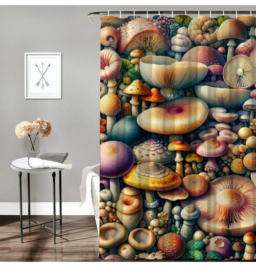 Shangniulu Botanical Shower Curtain, Abstract Mushrooms and Branches Colorful Woodland Life Design,  Fabric Bathroom Decor Set with Hooks