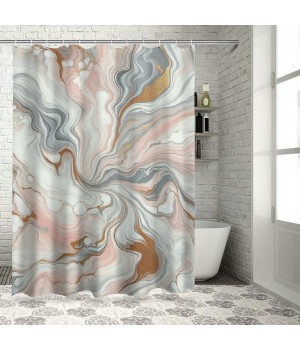 Shangniulu Pink Shower Curtain, Classic Marble Print Composition Formed with Dreamy Lines and Swirls Modern,  Fabric Bathroom Decor Set with Hooks