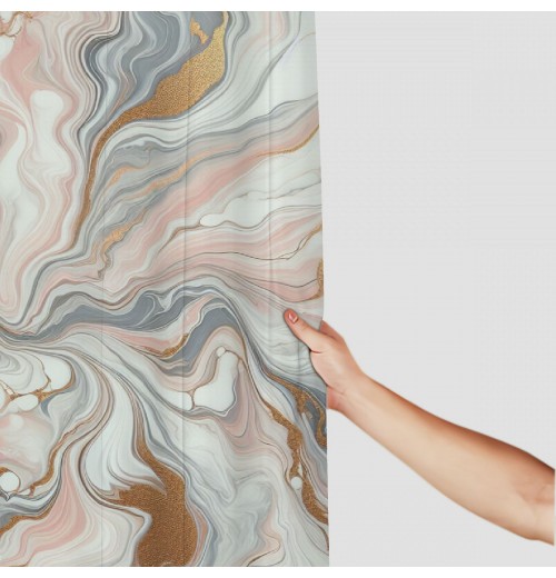 Shangniulu Pink Shower Curtain, Classic Marble Print Composition Formed with Dreamy Lines and Swirls Modern,  Fabric Bathroom Decor Set with Hooks