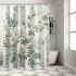 Shangniulu Pink Shower Curtain, Modern Farmhouse Themed Tender Flowering Scene on Rustic Backdrop Realist Look,  Fabric Bathroom Decor Set with Hooks