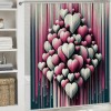 Shangniulu Pink Shower Curtain, Futurist Love Concept Grunge Design Hearts with Faded Effect Lines Print Graffiti,  Fabric Bathroom Decor Set with Hooks