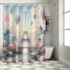 Shangniulu Pink Shower Curtain, Blush Tone Atmosphere Dreamy Paris with Flowers Balloons and Eiffel Tower,  Fabric Bathroom Decor Set with Hooks