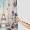 Shangniulu Pink Shower Curtain, Blush Tone Atmosphere Dreamy Paris with Flowers Balloons and Eiffel Tower,  Fabric Bathroom Decor Set with Hooks