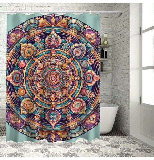 Shangniulu Pink Shower Curtain, Bohemian Mandala Composition Retrospective Circles and Lines Mid Century Modern,  Fabric Bathroom Decor Set with Hooks, 69" W x 70" L, Dried Rose Peach