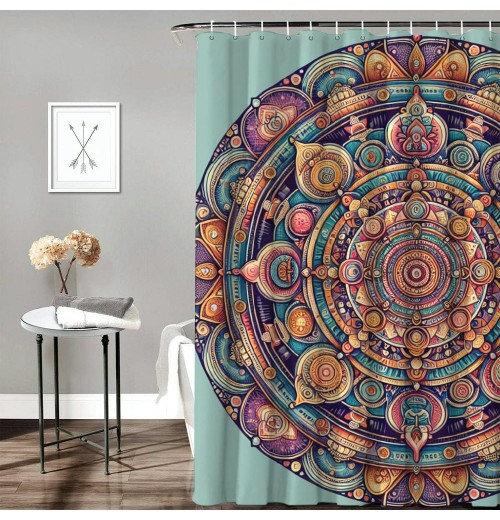 Shangniulu Pink Shower Curtain, Bohemian Mandala Composition Retrospective Circles and Lines Mid Century Modern,  Fabric Bathroom Decor Set with Hooks, 69" W x 70" L, Dried Rose Peach