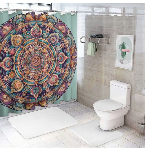 Shangniulu Pink Shower Curtain, Bohemian Mandala Composition Retrospective Circles and Lines Mid Century Modern,  Fabric Bathroom Decor Set with Hooks, 69" W x 70" L, Dried Rose Peach