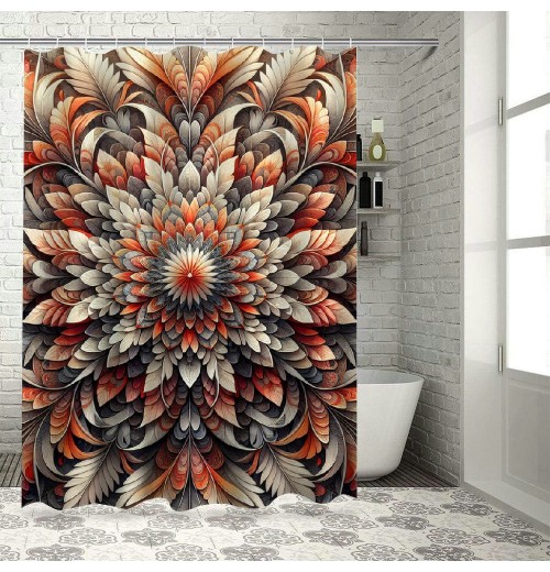 Shangniulu Boho Shower Curtain, Abstract Flowers Tender Colors,  Fabric Bathroom Decor with Hooks