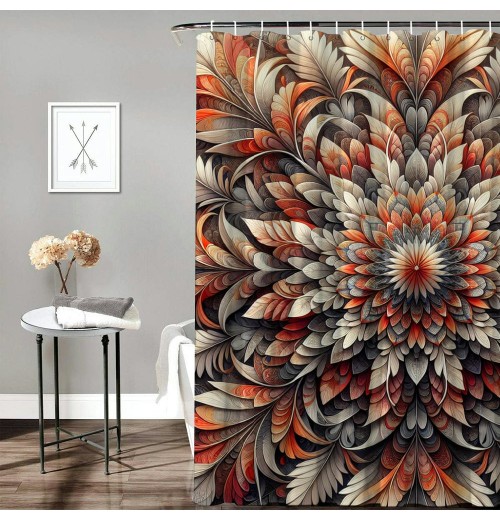 Shangniulu Boho Shower Curtain, Abstract Flowers Tender Colors,  Fabric Bathroom Decor with Hooks