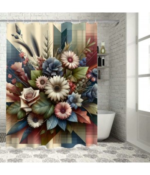 Shangniulu Floral Eucalyptus Shower Curtain, Wild Flower Bouquet Expressive Rustic Seasonal Botanic Artwork,  Fabric Bathroom Decor Set with Hooks