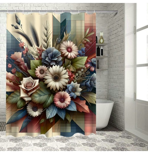 Shangniulu Floral Eucalyptus Shower Curtain, Wild Flower Bouquet Expressive Rustic Seasonal Botanic Artwork,  Fabric Bathroom Decor Set with Hooks